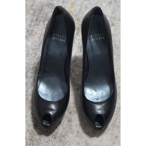 Stuart Weitzman Women's "PeeK" Black Peep Toe Stiletto Heel Size 6.5 M‎